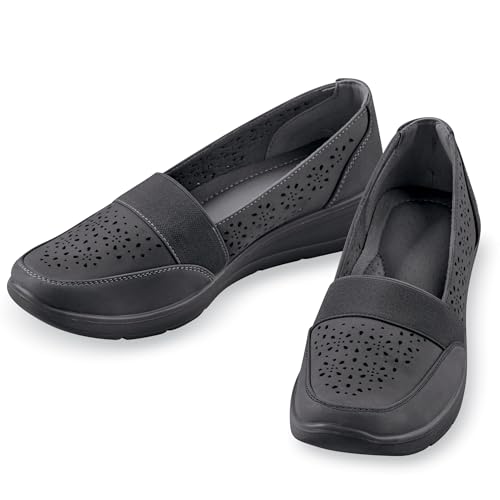 Collections Etc Padded Stretch Inset Laser-Cut Slip-On Shoes with Arch Support
