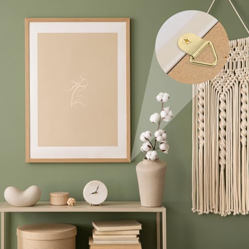 Image of uxcell 100Pcs Picture Hangers, Triangle Ring Picture Frame Hook, Frame Backing Fasteners with 100 Pcs Screws for Hanging Clock Paintings Pictures, Gold /Balck