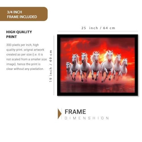 Image of HOTHOUSE 7 Horses Vastu Frame Wall Art Painting for Living Room Bedroom Office Home Decor | Seven Running Vastu Lucky Horse Rising Sun Painting Wall Decor Size (19X25 inch)