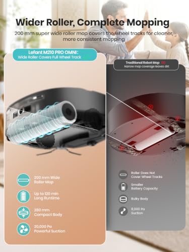 Image of Lefant Robot Vacuum and Mop, 20000Pa Strong Suction, Self-Cleaning Roller Mop with Auto Drying, LiDAR Navigation & Obstacle Avoidance, Tangle-Free Pet Hair, Slim, 800ml Dustbin, 5G WiFi, M210 Pro OMNI