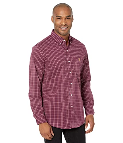 U.S. Polo Assn. Long Sleeve Classic Fit Tattersall Plaid Woven Shirt Maroon Fall MD