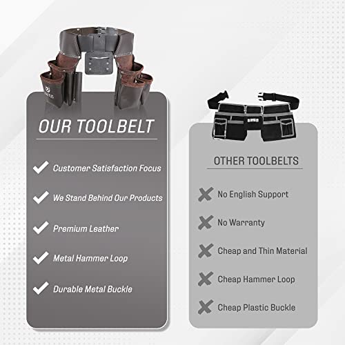 Image of LAUTUS Oil Tanned Leather Tool Belt Rig, Carpenter, Construction, Framers, Handyman - 100% LEATHER |Adjustable Pockets| 8 Pockets | 4 Loop & Hammer Holder|