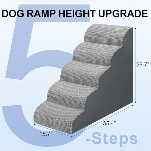 Dog Stairs for Bed 28.7”H, 5-Step Dog Ramp, Non-Slip Sturdy Pet Steps for Small Dogs & Cats to get on High Bed or Couches, Grey - Image 3