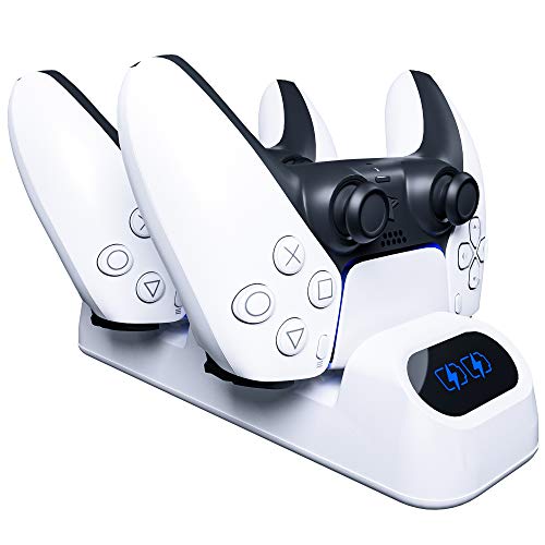 Orzly Duocharger para PS5 - Cargador de Mandos Compatible con: PS5 Playstation 5, Xbox Series X | S Stadia y Nintendo Switch - Base de Carga USB-C Edición Pearl White [Blanco] - imagen 2