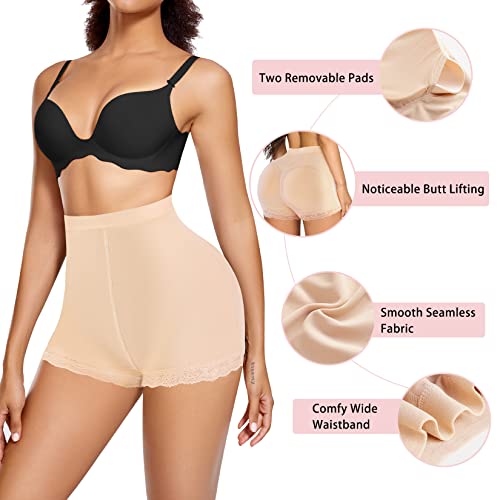 Aosboei Women Butt Lifter Panties Padded Shapewear Hip Enhancer Pads Shorts Seamless Underwear Tummy Control Boyshorts Beige thumb #1