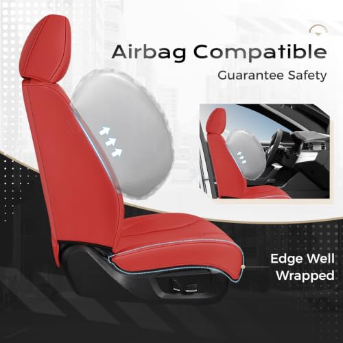 Image of Coverado Car Seat Covers Full Set, Front Seat Covers with Lumbar Support and Back Seat Cover Waterproof Leather Automotive Seat Cover, Universal Car Interior Protectors Cushion for Most Cars