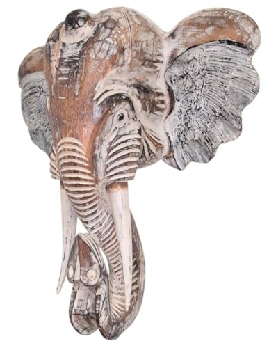 Coco Papaya Grande tête d'éléphant murale en bois 50cm | Style trophée de chasse