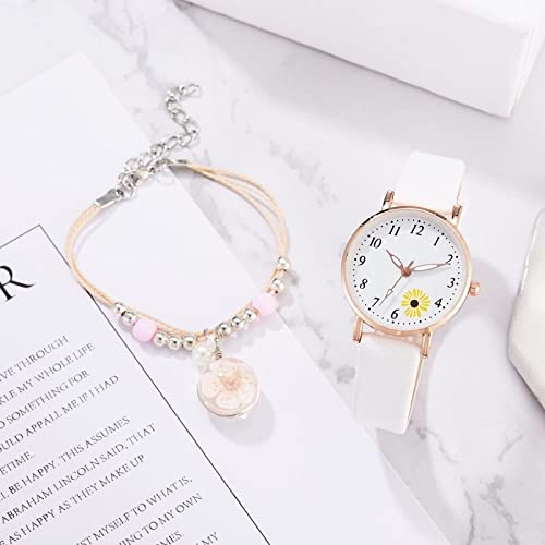 Reloj para niña Relojes para Mujer Conjunto de Pulsera Reloj Reloj de Pulsera de Cuarzo de Cuero Casual Reloj Regalos Relojes para niñas (Color : Pink)
