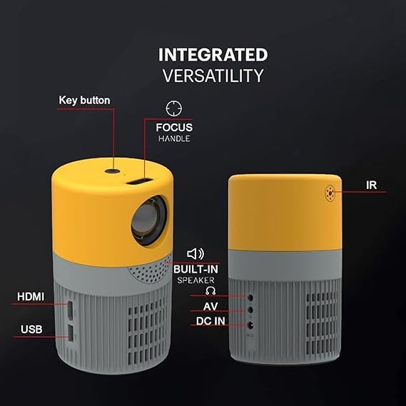 Image of ZYNC S3 Mini Portable Projector for Room, 360P Native LED Projector, 3000 Lumens, 100 Inch Big Screen, Built-in Speaker, Home Theater Movie Projector, Compact Design, Yellow