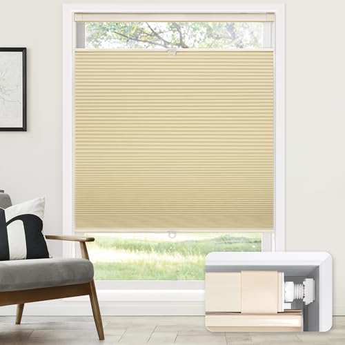 Image of LazBlinds No Tools No Drill Cordless Cellular Shades, Top Down Bottom Up (TDBU) Honeycomb Shades for Home, Blackout Light Blocking Thermal Insulation Blinds for Windows, 20 inch W x 48 inch H, Beige