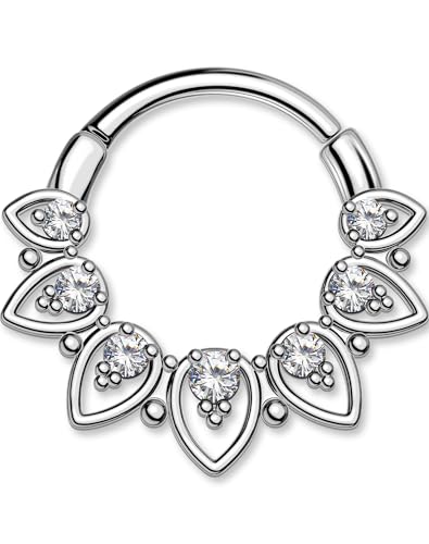 OUFER Lotus Cartilage Earrings for Women, 316L Surgical Steel Nose Rings Hoops, 16G Flower Hinged Segment Clicker Helix Cartilage Conch Rook Daith Piercing Jewelry-10MM