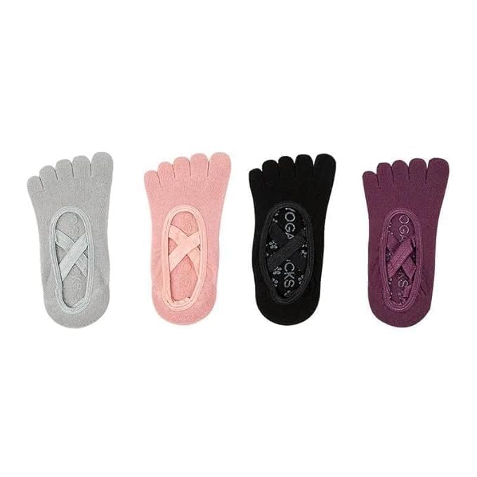 Yoga Grip Socks for Women Non Slip | Five Toe Cotton Pilates Socks with Silicone Grips | Anti Skid Barre Ballet Gym Workout Ankle Socks for Yoga, Dance & Home (1 Pair)-image-14
