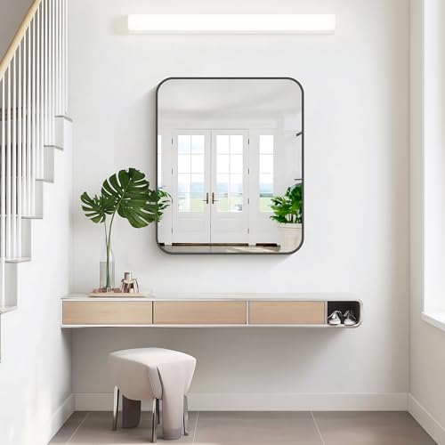 Image of KOCUUY 30x36 Inch Rectangle Bathroom Mirror with Black Metal Frame,Modern Design of Wall Mounted Upgraded Shatterproof Glass, Rounded Corners for Bedroom, Living Room, Entryway
