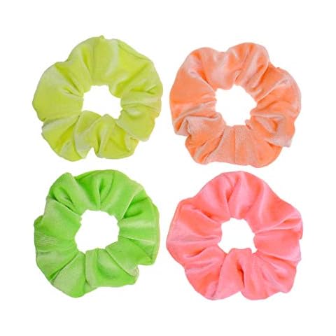 4 Pcs Neon Color Velvet Scrunchies for Hair Girls' Hair Elastics ties Accessories Cover