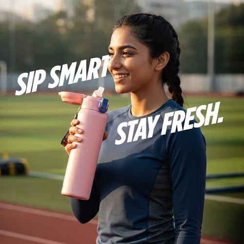 Image of Milton Swing 900 Thermosteel Water Bottle 770 ml with One Touch Safety Lock, Long Hours Hot and Cold, Leak Proof Lid, ISI Certified I Vacuum Insulated I for Office, Gym, School I Pink