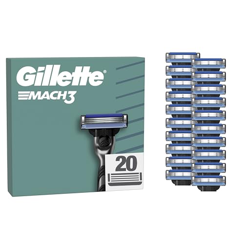 Gillette Mach3 Base Pack de 20 Recambios Para Maquinillas De Afeitar Para Hombre, Cuchillas de Afeitar Con 3 Hojas y Banda Lubricante, Compatible Con Todos Los Mangos Mach3