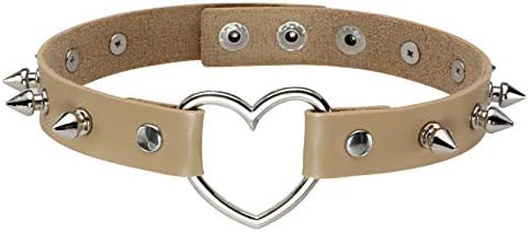 MILAKOO Punk Style Love Heart PU Leather Collar Choker Necklace with Rivets Spiked Accent