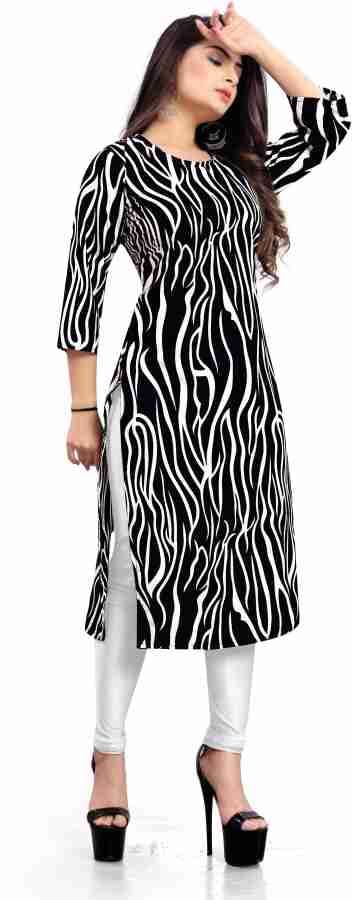 GenericAyan Creation Women's Cotton Lining Printed Kurti Black