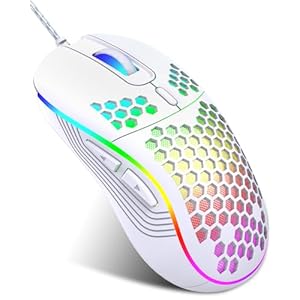 JYCSTE Wired gaming mouse, RGB backlighting and 7200 adjustable DPI, ergonomic and lightweight USB computer mouse with high-precision sensor for Windows PC & laptop (White)