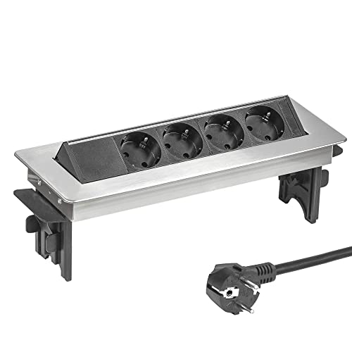 Elbe Inno Toma de Acero Inoxidable Empotrado múltiple de 4 Tomas Enchufe Cable MAX 3500w de 1 5
