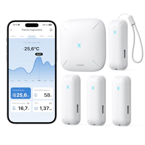 X-Sense WiFi Thermomètre Hygromètre Intérieur, Smart Moniteur de la Température et de l'Humidité avec Station de Base SBS50, Alertes sur l'App, Exportation Gratuite des Données Stockées, STH0B41