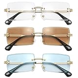 Rimless Rectangle Sunglasses for Women Men Cool Cute 2000s Fashion Glasses 90s Accessories Y2K...