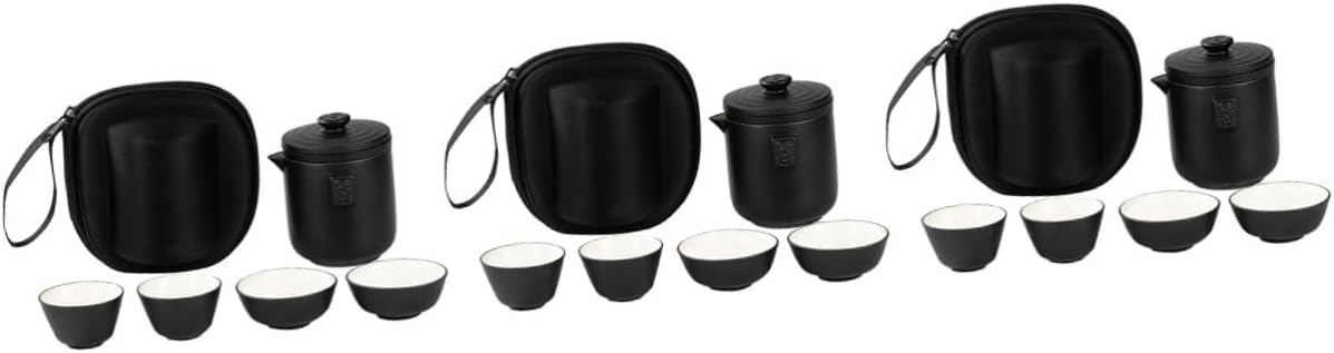 Cabilock 3 Sets Travel Tea Set Cups Mug Teapot Tea Pots Travel Tea Serving Kit Cup for Couple Chinese Tea Brewing Kit Ceramic Teacup Kit Kung Fu Tea Accessories Black Ceramics