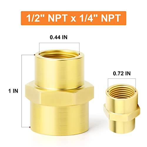 GASHER 10PCS Brass Pipe Fitting, Coupling, Reducer Adapter, 1/4" x 1/2" NPT Female by GASHER - Used condition - Image 2