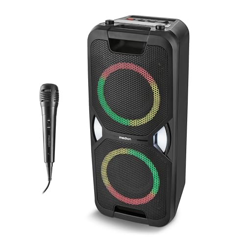 MEDION PE-1 Pure Enceinte Portable de soirée (Enceinte Bluetooth, Partybox avec Batterie, Enceinte avec Micro, Karaoke Adulte, Jeu de lumières, 26 Heures...