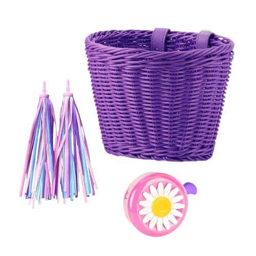 Cesta de bicicleta para niños, contenedor extraíble y estable, color morado, 21 x 16 x 16 cm