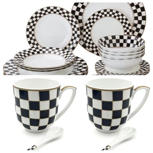 Porlien Checker Dinnerware Sets for 4 & Mug Sets for 2