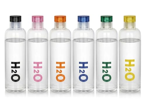 Image of Glass Borosilicate H2O Water Bottle With Cap 500ML | Leak Proof & Airtight Lid | Reusable Drinking Bottle for Office, School, College, Gym, Home & Travel,Daily Uses (H2O Clear - Set of 6)