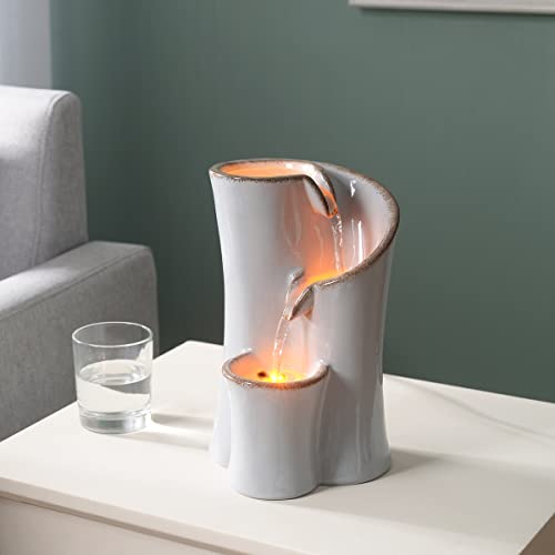Gossi GOSSI-21115 Haobos Indoor Water Fountain Imitation Ceramics Appearance Tabletop Fountain Relaxation Desktop Waterfall Fountain W/ 3 Reflective Led thumb #7