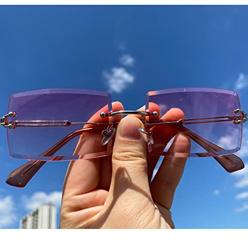 Mincl/Fashion Small Rectangle Sunglasses Women Ultralight Candy Color Rimless Ocean Sun Glasses (Silver&Pink) #TOP3