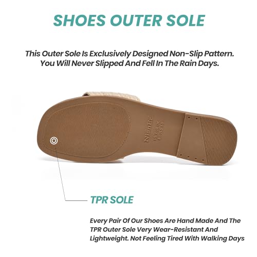 Image of NianEr Womens Microfiber Leather Memory Foam H Sandals Summer Shoes Slides | Flat, Comfortable, Slip On, Dressy, Dress, Beach, Vacation, Designer, Comfy, Casual, Bridal, Church, Boho, Office, Work