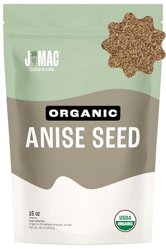J Mac Botanicals Organic Anise Seeds (16 oz) whole seeds, aniseed, anisecookies, anisetea, aniseseed powder, aniseseeds for baking, Certified Organic.