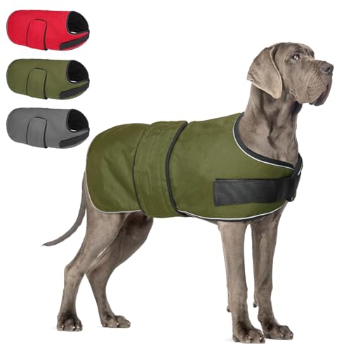 Image of BEAUTYZOO Dog Winter Coat for X-Large Dogs, Waterproof Canvas Jackets | Warm Fleece Great Dane Sweater, Reflective Cold Weather Coats, Windproof Blanket Clothes for Female Male Doggie, Green XL