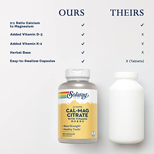 SOLARAY Calcium Magnesium Citrate w/Vitamin D3 K2 - Calcium Supplements for Women and Men - Bone and Heart Health Support - Cal Mag 2:1 Ratio, Plus Vitamin D 3 and K2, 60-Day Guarantee, 30 Servings - Thumbnail 5