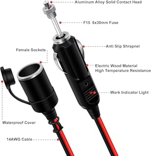 HuaLiSiJi Prolunga per accendisigari da auto, 12 V, 24 V, 14 AWG, con indicatori LED, per gonfiaggio pneumatici, aspirapolvere e altre apparecchiature portatili (3 m)