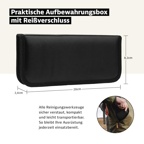 Royal Hunter® Waffenreinigungsset – Komplettes Waffen Reinigungs Set für Pistolen & Gewehre – Waffenreiniger & Waffenpflege Set mit Bürsten und Haken – Waffen Zubehör Tasche mit Reißverschluss