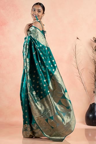 Image of Subham Women Saree Chandrakor Paithani Silk Cotton | Soft Daily Wear Golden Zari Sari with Unstitched Blouse