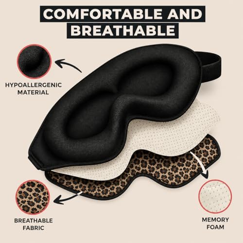 Image of FlyHugz 3D Travel & Home Sleep Mask|Ultra-Soft, 100% Light-Blocking Eye Mask for Deeper Sleep,Adjustable Strap with Nose Bridge Design|Perfect for Travel and Insomnia (Safari Gold Leopard Print)