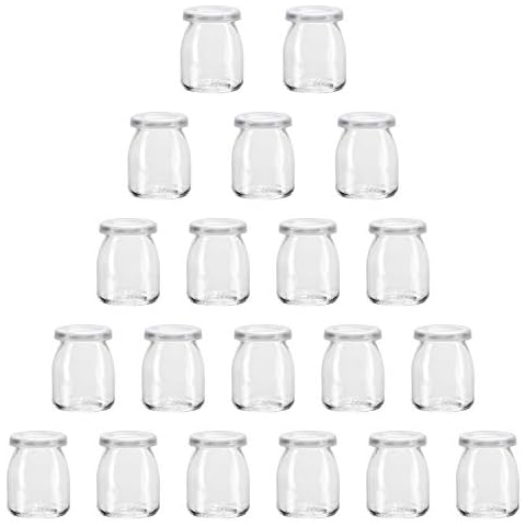 Encheng 7 oz Clear Glass Jars With Lids,Glass Yogurt Container With Lids(PE),Replacement Glass Pudding Jars Yogurt Jars,Glass Container With Twine n Tag For Milk,Jams,Jelly,Mousse,Dishwaresafe 20 Pack Cover