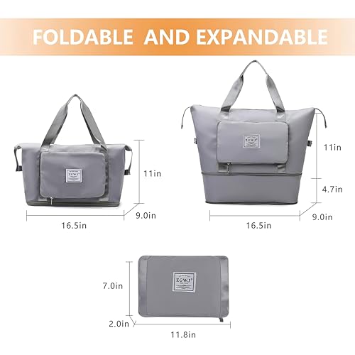 Image of Nylon 41L Expandable Foldable Waterproof Duffle Bag for Women (Grey)