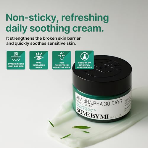 SOME BY MI AHA BHA PHA 30 Days Miracle Cream - 2.02oz, 60ml - Mild Exfoliating Salicylic Acid & Centella Face Moisturizer for All Skin Types - Daily Soothing & Clarifying Face Cream - Korean Skin Care