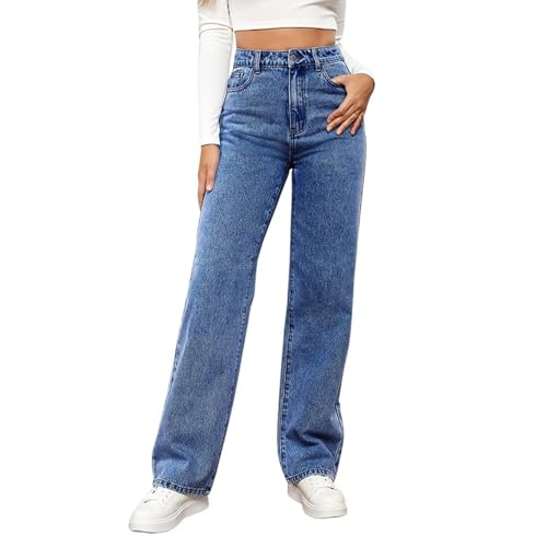 MANGGUO Jean Femme Taille Haute Coupe Droite Straight Jeans Baggy Jambes Larges amincissantes avec...