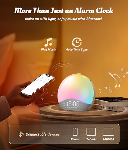 ecozy Sunrise Alarm Clock, White Noise Sound Machine, Upgraded Backlit Buttons for Bedrooms, 26 Soothing Sounds, 17 Night Lights, Bluetooth Speaker, Wake Up Sunlight for Heavy Sleepers, Adults, Kids