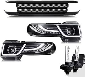 VLAND Dual Beam Projector LED Headlight & Black Bumper Grille & D2H Xenon light bulbs For [Toyota FJ Cruiser SUV 1ST Gen 2007-2015] W/ Sequential Turn Signal & DRL Bars YAA-FJ-0249AH, (Bulbs Included)