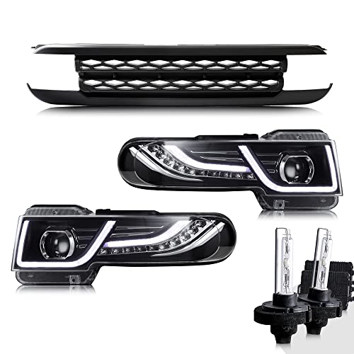 VLAND LED Headlight & Black Bumper Grille & D2H Xenon light bulbs For Toyota FJ Cruiser SUV 1ST Gen 2007-2015 (Bulbs Included)