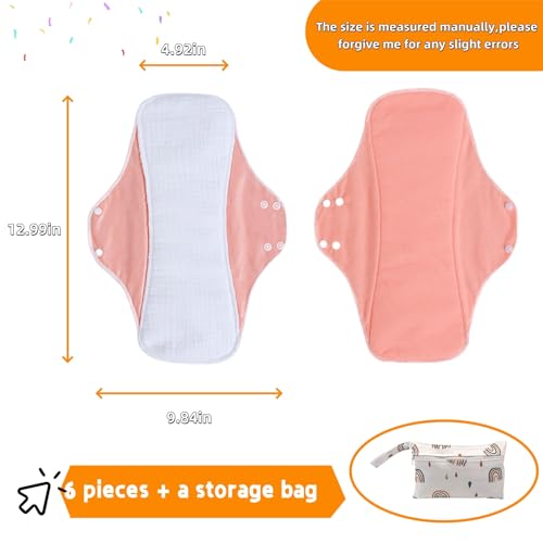 Image of Washable Sanitary Napkins,Reusable Sanitary Pads,Heavy Incontinence Pads,Sanitary Napkin Set,7pcs /Set,Pack of 6+7 Storage Bag,Suitable for Heavy Menstrual Flow,Incontinence Patients,Grey